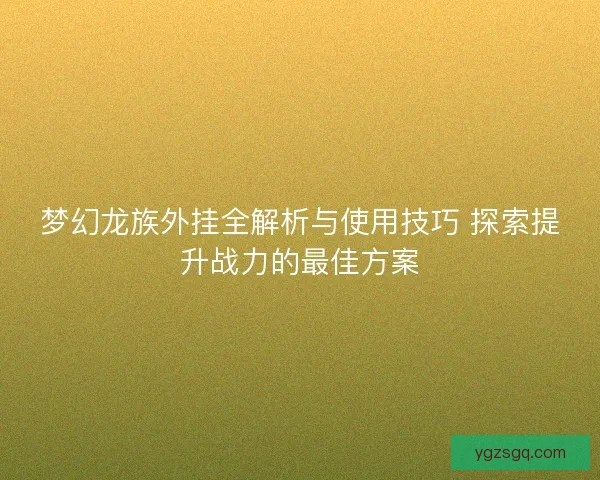 梦幻龙族外挂全解析与使用技巧 探索提升战力的最佳方案