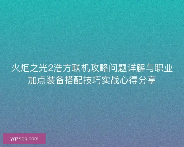 火炬之光2浩方联机攻略问题详解与职业加点装备搭配技巧实战心得分享